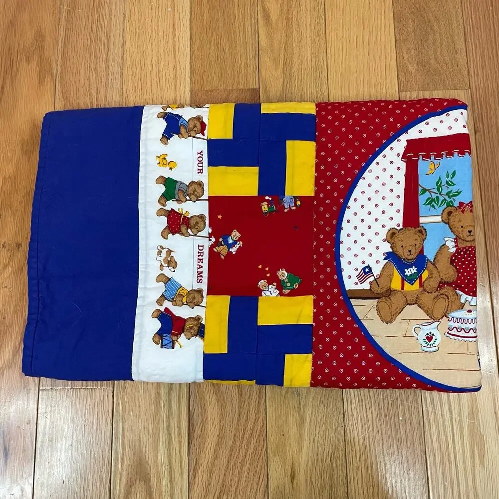 Multicolor Baby Bear Blanket Square Patchwork Quilt Bordered